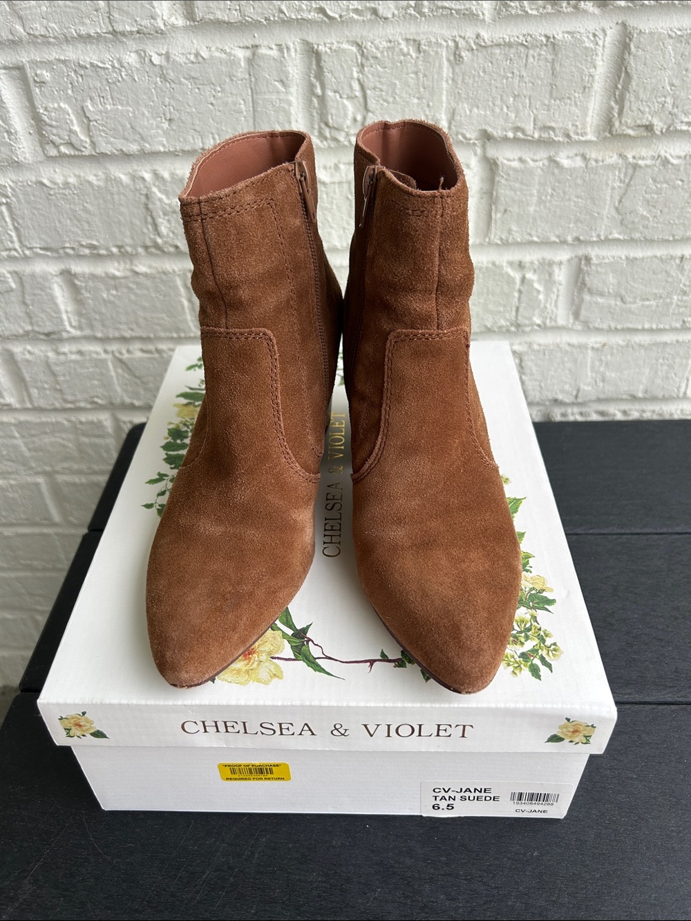 Chelsea & Violet Brown Suede Pointed Toe Ankle Booties
